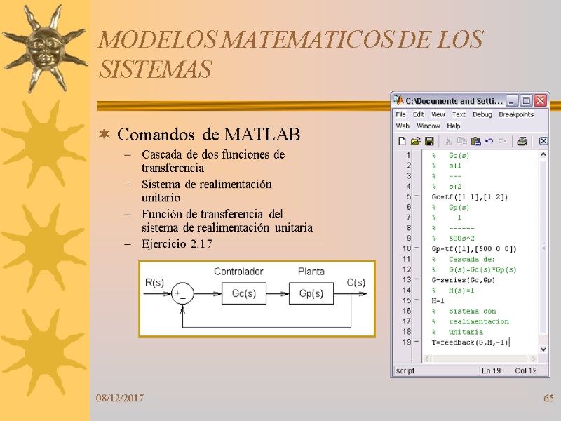 08/12/2017 65 MODELOS MATEMATICOS DE LOS SISTEMAS Comandos de MATLAB Cascada de dos funciones